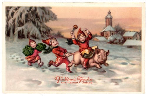 Dwarves gnomes ride pig snow