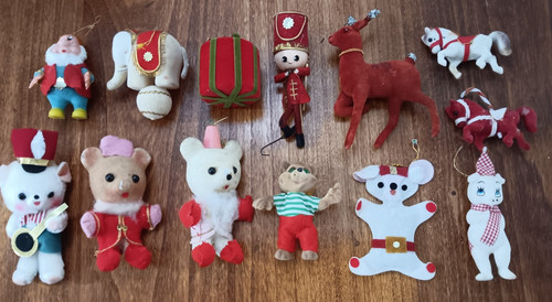 Vtg flocked ornaments deer - flocked,